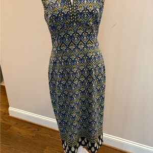Maggy London Blue and Yellow Patterned Dress